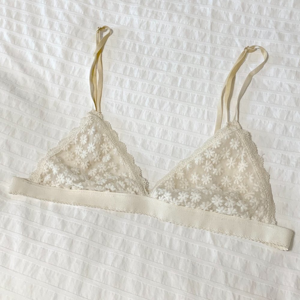 UO Out from Under Mesh Triangle Bralette with Flower Embroidery